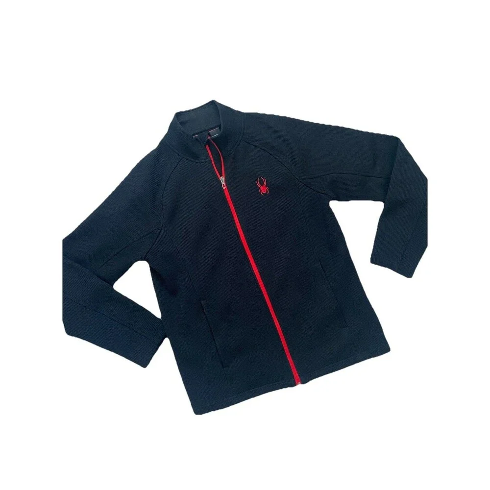 Spyder Stryke Mid Weight Knit Full Zip Jacket Black Red Size Large